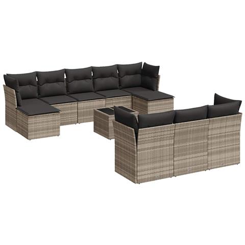 Set Divani da Giardino 11 pz con Cuscini in Polyrattan Grigio - Foto 1