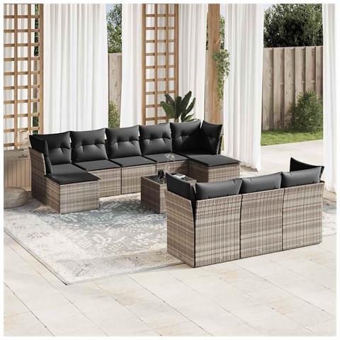 Set Divani da Giardino 11 pz con Cuscini in Polyrattan Grigio - Foto 2