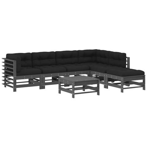 Set Divani da Giardino 7pz con Cuscini in Legno Massello Grigio - Foto 1