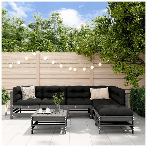Set Divani da Giardino 7pz con Cuscini in Legno Massello Grigio - Foto 2