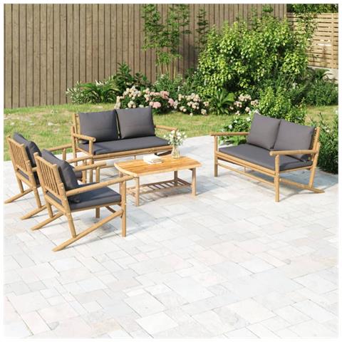 Set Salotto da Giardino 5pz con Cuscini Grigio Scuro Bambù - Foto 2
