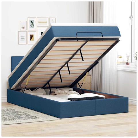Pouf Letto con Materasso e LED Blu 120x200 cm in Tessuto - Foto 2