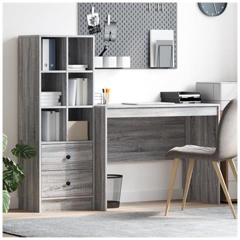 Scrivania con Spazio di Archiviazione Grigio Sonoma Legno Ingegnerizzato - Foto 2