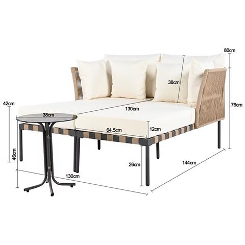 Divano Da Giardino, Poltrona Da Giardino Rimovibile E Modulare, Mobili Da Giardino Con 4 Cuscini Rimovibili E Lavabili, Tavolino, Beige - Foto 2