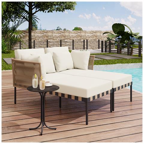 Divano Da Giardino, Poltrona Da Giardino Rimovibile E Modulare, Mobili Da Giardino Con 4 Cuscini Rimovibili E Lavabili, Tavolino, Beige - Foto 1