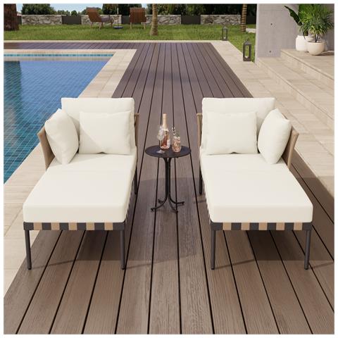 Divano Da Giardino, Poltrona Da Giardino Rimovibile E Modulare, Mobili Da Giardino Con 4 Cuscini Rimovibili E Lavabili, Tavolino, Beige - Foto 4