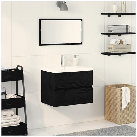 Mobile Lavabo  con Lavabo Integrato Rovere Nero Legno Ingegnerizzato, Mobile Lavabo  Rovere Nero 60x38,5x45 cm Legno Ingegnerizzato - Foto 2