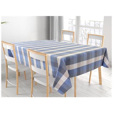 Tovaglia Per Salotto Cucina Tavolo 100% Cotone Made In Italy Country Rp 140x300 Blu - Foto 1
