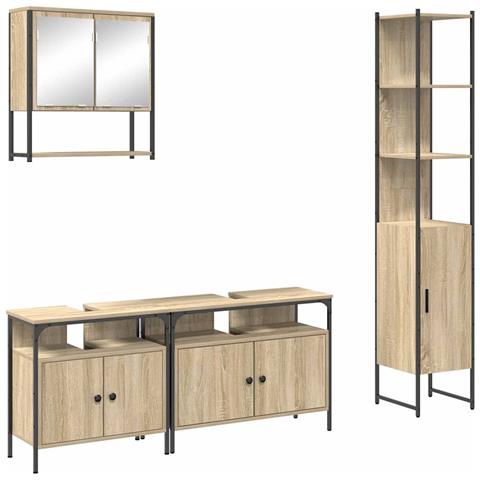Set di mobili per il bagno con porta 4 pcs rovere sonoma Media - Foto 1
