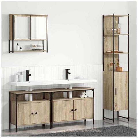 Set di mobili per il bagno con porta 4 pcs rovere sonoma Media - Foto 2