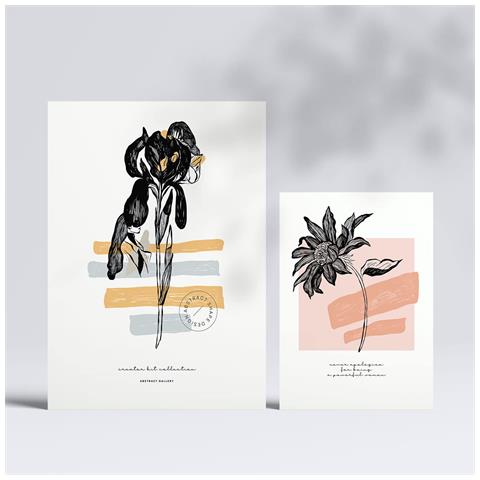 Set Di 6 Stampe Stampe Artistiche Floreali In Inchiostro Nero In Stile Schizzo Per L'interior Design A3 & A4 Senza Cornice - Foto 2