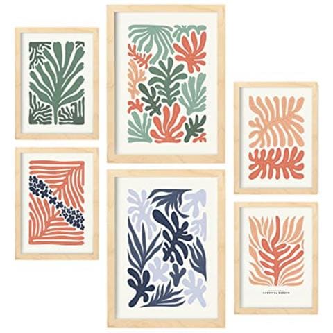 Set Di 6 Stampe Stampe Minimaliste Con Motivi Vegetali Pastello Di Paesaggi E Natura Per A3 & A4 Telaio In Legno Chiaro - Foto 1