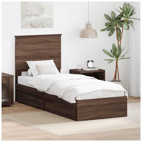 Letto con Contenitore con testiera Rovere Marrone 75 x 190 cm - Foto 2