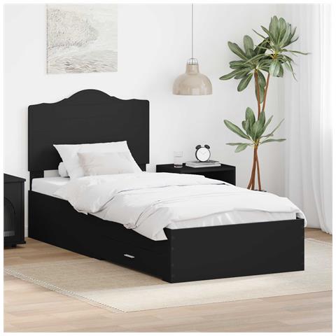 Struttura del letto Nero 70 x 190 cm Legno ingegnerizzato - Foto 2