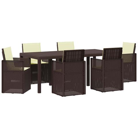 Set da Pranzo per Giardino con cuscino 7 pcs Marrone e Crema PP - Foto 1