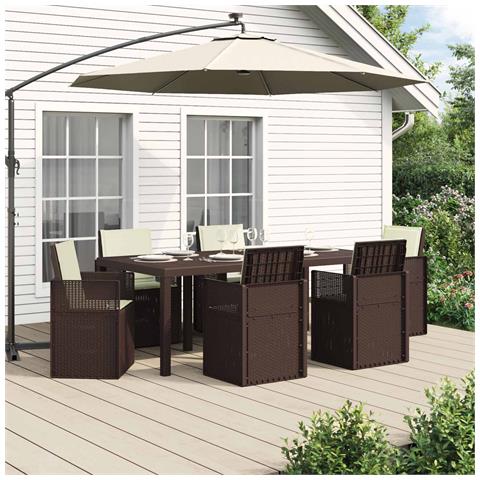 Set da Pranzo per Giardino con cuscino 7 pcs Marrone e Crema PP - Foto 2