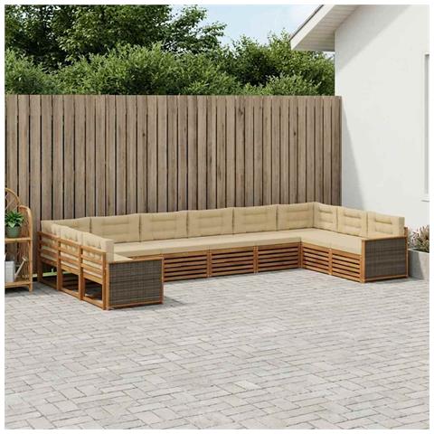Set divani con cuscino 10 pcs Legno di Acacia Massello - Foto 2