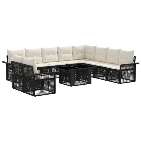 Set Divano da Giardino 11 pz Nero e Bianco Crema polyrattan - Foto 1