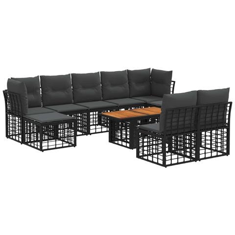 Set Divano da Giardino 10 pz Nero e Grigio scuro polyrattan - Foto 1