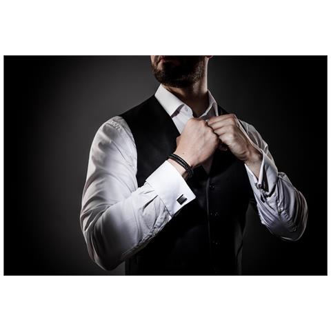 Bracciale in Pelle per Uomo, ""Double"", 17cm, Nero - Foto 2