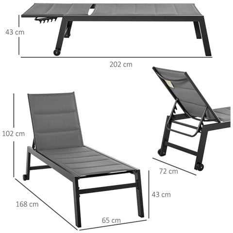 Sdraio Da Giardino Reclinabile Su 5 Livelli Rivestimento Imbottito, Alluminio E Textilene, Grigio - Foto 2