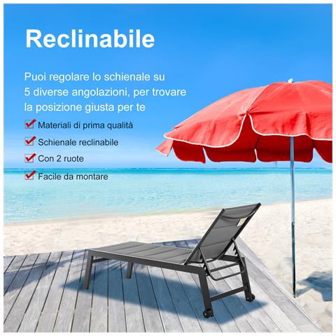Sdraio Da Giardino Reclinabile Su 5 Livelli Rivestimento Imbottito, Alluminio E Textilene, Grigio - Foto 6
