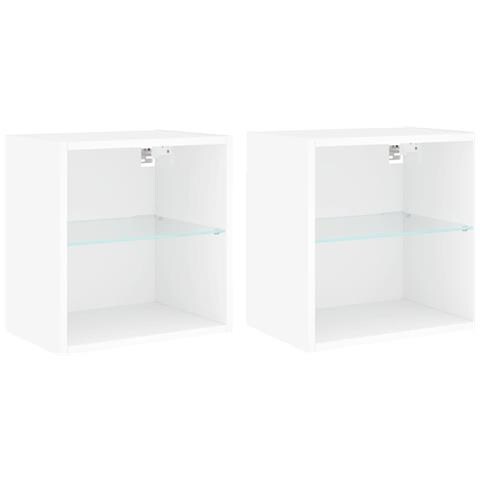 Comodini Con Luci Led A Parete 2pz Bianchi - Foto 2