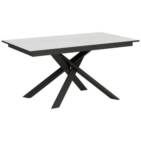 Tavolo Allungabile 90x160/220 Cm Ganty - Bordo Antracite Telaio Antracite - Bianco Spatolato - Foto 1