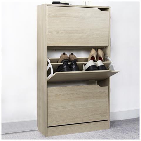 Scarpiera 3 Ante Ripiani Doppia Profondità Porta Scarpe Colore Olmo 63x24x115cm - Foto 1