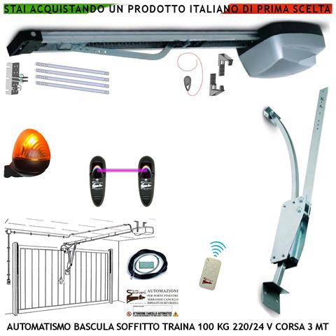 Automazione Porta Basculanti 220/24 V Traina 100 Kg Autoreverse Radiocomando Archetto Fotocellule Faro 24 Led A Parete - Foto 1