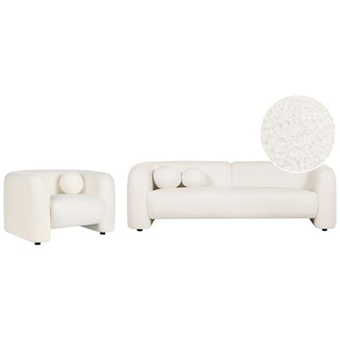 Set Da Salotto 4 Posti Leiren Bouclé Bianco - Foto 2