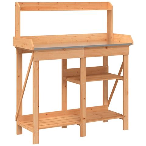 Panca Porta Vasi Con Ripiani Marrone In Legno Massello Di Abete - Foto 1
