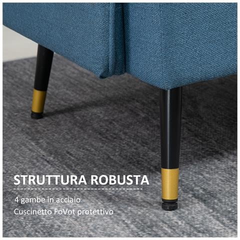 Divano 2 Posti In Tessuto Con Cuscini Imbottiti E Gambe In Acciaio 139x68x80cm, Blu Scuro - Foto 6