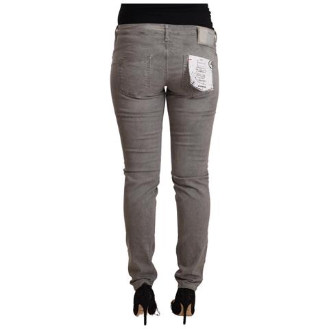 Jeans In Denim Push Up Skinny A Vita Bassa In Cotone Grigio - W32 - Foto 3