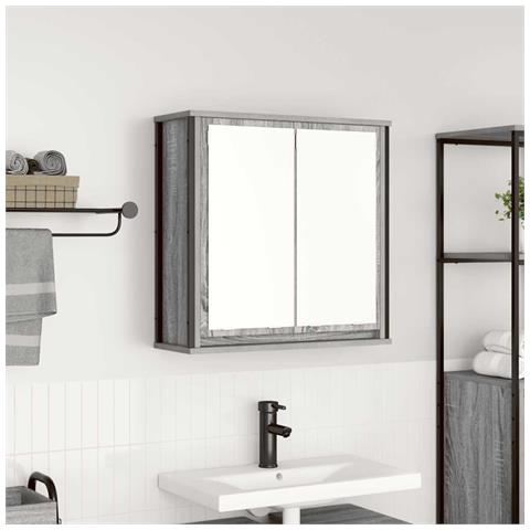 Pensile da Bagno con Specchio Grigio Sonoma 60x21x60 cm - Foto 1