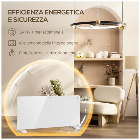 Riscaldatore a Convezione 2000W a Temperatura Regolabile con Telecomando e Timer, 87x21.5x44.5 cm, Bianco - Foto 2