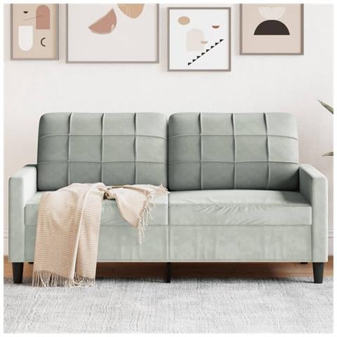 Divano A 2 Posti Grigio Chiaro 140 Cm In Velluto - Foto 1