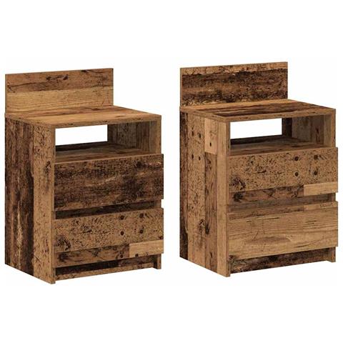 Comodini 2 Pz Con 2 Cassetti Legno Antico 40x33x60 Cm - Foto 2