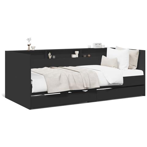 Divano Letto Con Cassetti Senza Materasso Nero 75x190 Cm - Foto 1