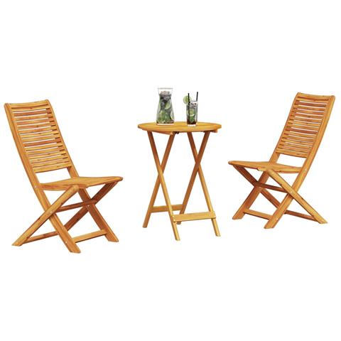 Set Bistro Pieghevole 3 Pezzi in Legno Massello di Acacia di - Foto 2