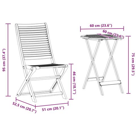 Set Bistro Pieghevole 3 Pezzi in Legno Massello di Acacia di - Foto 9