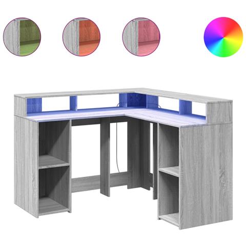 Scrivania con Luci LED Grigio Sonoma 130x130x91cm in Truciolato - Foto 1