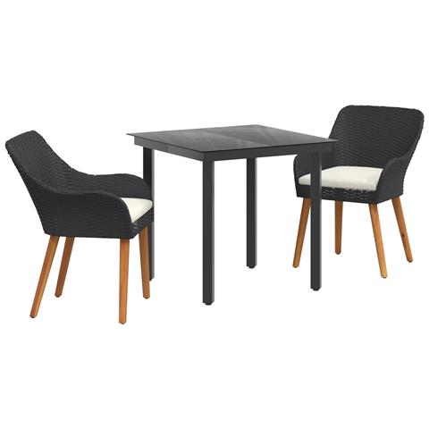 Set da Pranzo per Giardino in Rattan Nero a 3 Pezzi - Foto 1