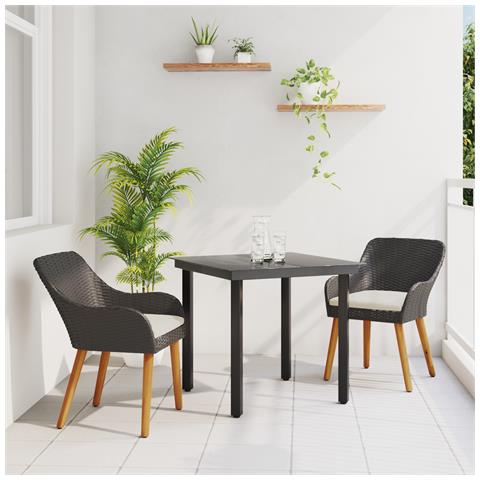 Set da Pranzo per Giardino in Rattan Nero a 3 Pezzi - Foto 2