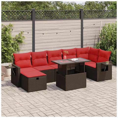 Set Divani da Giardino con Cuscini 8 pz Nero Polyrattan Acacia - Foto 2