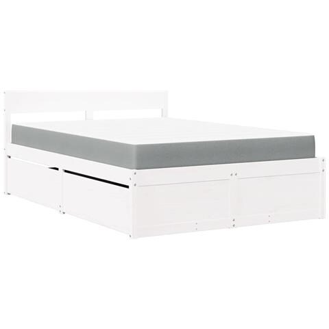 Letto Cassetti e Materasso Bianco 140x190cm Legno Massello Pino - Foto 1