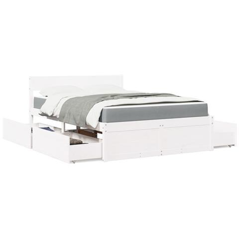 Letto Cassetti e Materasso Bianco 140x190cm Legno Massello Pino - Foto 2