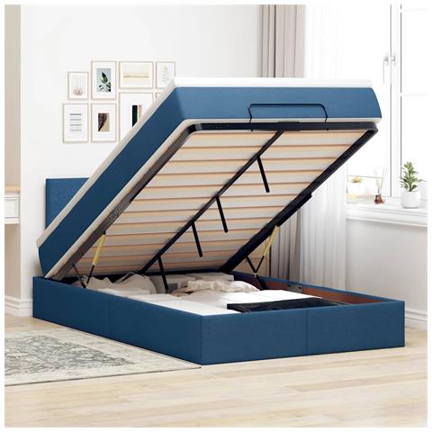 Pouf Letto con Materasso e LED Blu 120x200 cm in Tessuto - Foto 2