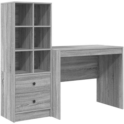 Scrivania con spazio di archiviazione Grigio sonoma Legno ingegnerizzato - Foto 1