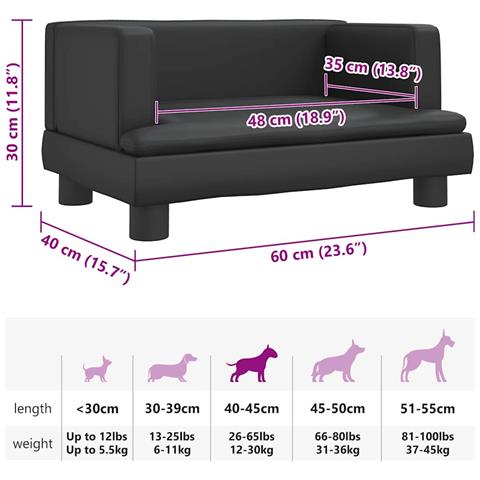 Lettino per Cani Nero 60x40x30 cm in Similpelle - Foto 7